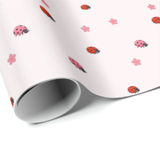 Pink Ladybug Garden Pattern Wrapping Paper Geschenkpapier