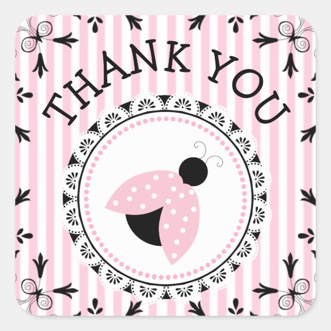 Pink Ladybug Girl Babydusche Danke Aufkleber (Vorderseite)
