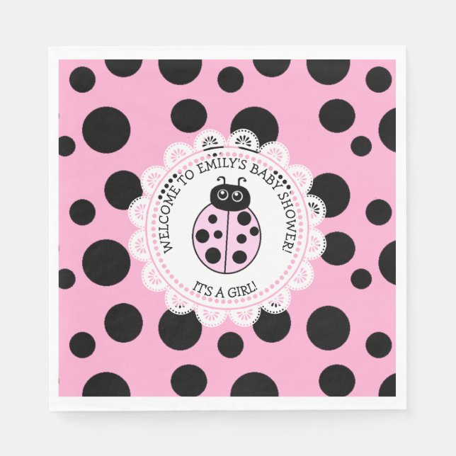 Pink Ladybug Girl's Baby Shower Serviette (Vorderseite)