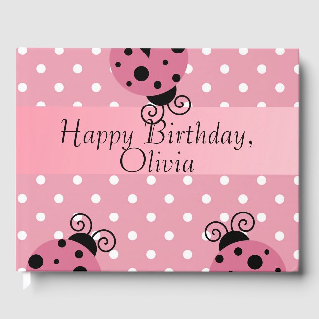 Pink Ladybug Happy Birthday Guestbook Gästebuch (Vorderseite)