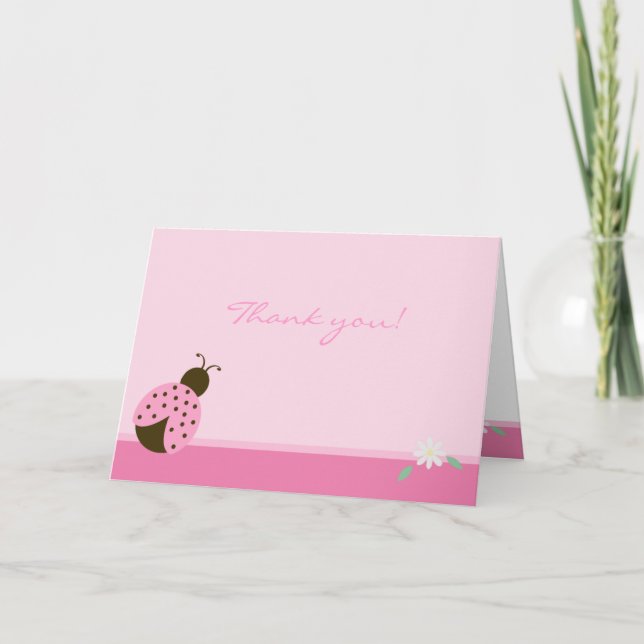 Pink Ladybug mit daisy geFOLGT Dankeschön-Notiz Dankeskarte (Vorderseite)