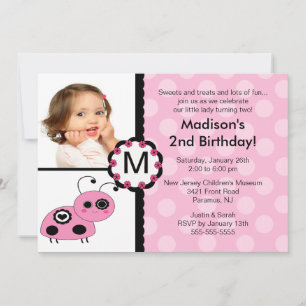 Pink Ladybug Photo Invitation Anniversaire