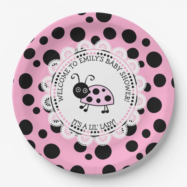 Pink Ladybug Themed Baby Dusche Pappteller (Vorderseite)