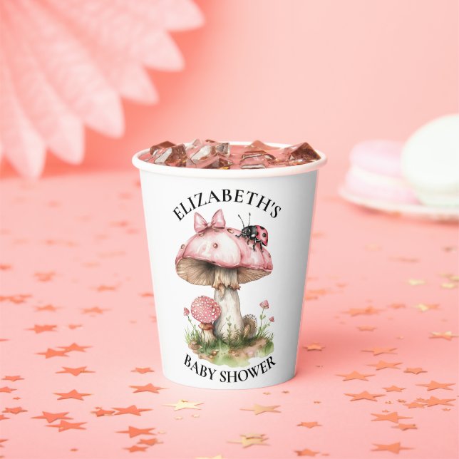 Pink Ladybug Watercolor Babydusche Pappbecher (Insitu)