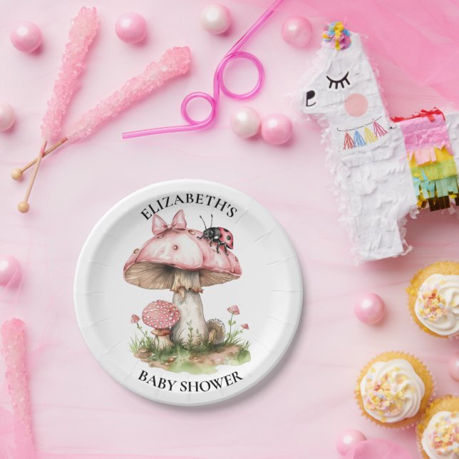 Pink Ladybug Watercolor Babydusche Pappteller (Party)
