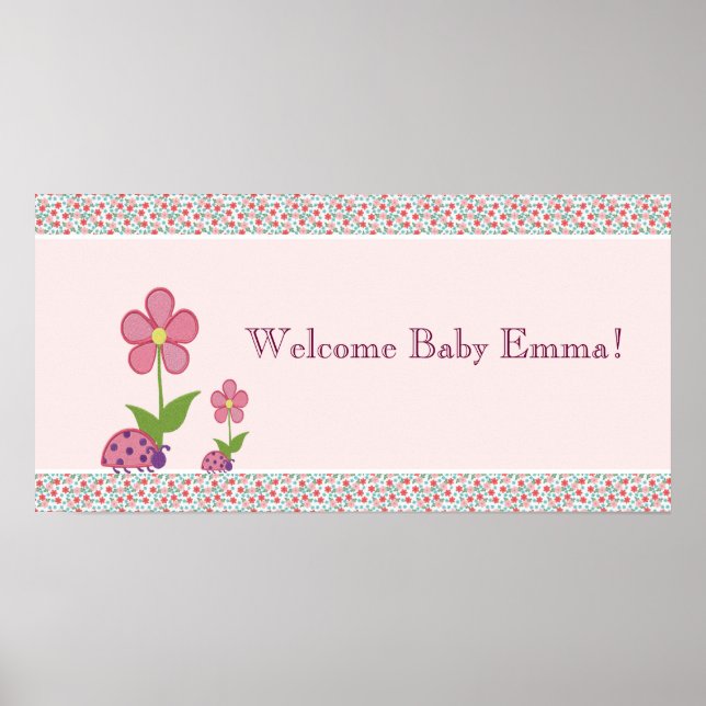 Pink Ladybugs Baby Duschbanner Poster (Vorne)
