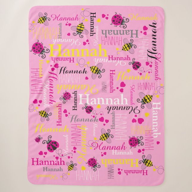 Pink Ladybugs bies herzen Girls individuelle Name Sherpadecke (Vorderseite)