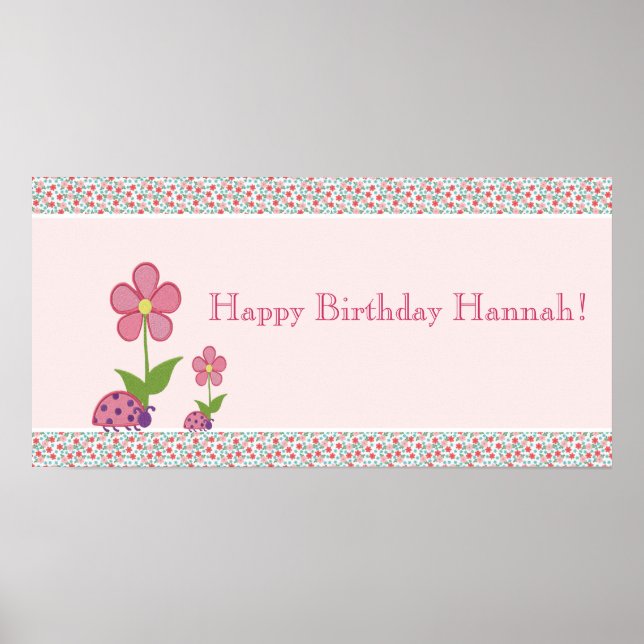 Pink Ladybugs Birthday Banner Poster (Vorne)