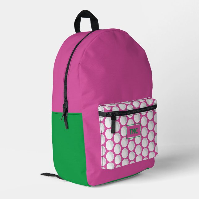 Pink Ladys Golf INITIALS Grüner Spaß Bedruckter Rucksack (Rückseitige Ecke links)