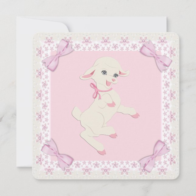 Pink Lamb Baby Dusche Einladung (Vorderseite)