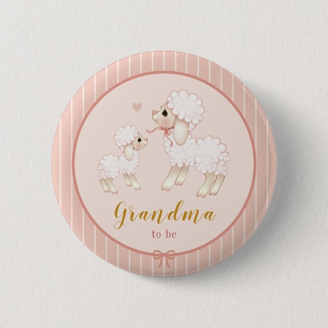Pink Lamb Babydusche Oma zum Knopf Button (Vorderseite)