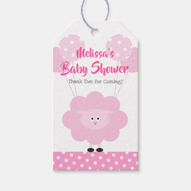 Pink Lamb Girl Babydusche Niedlich Kawaii Modern Geschenkanhänger (Vorderseite)