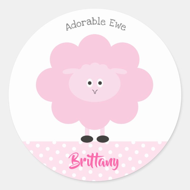 Pink Lamm Niedlich Adorable Ewe Zurück zum Schulna Runder Aufkleber (Vorderseite)