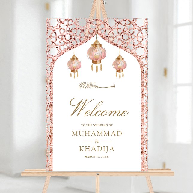 Pink Lantern Rose Gold Muslim Wedding Welcome Acrylschild (Von Creator hochgeladen)