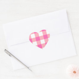 Pink Large Gingham Karierte Karos Herz-Aufkleber