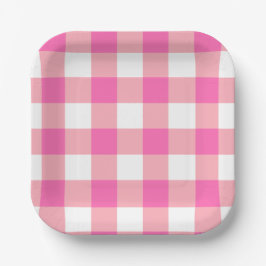 Pink Large Gingham Karierte Karos Pappteller