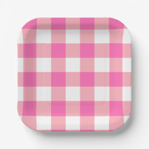 Pink Large Gingham Karierte Karos Pappteller