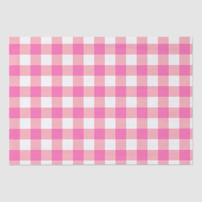 Pink Large Gingham Karierte Karos Seidenpapier (Vorderseite)