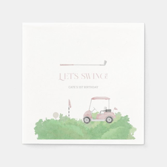 Pink lass par tee Golf Geburtstag Serviette (Vorderseite)