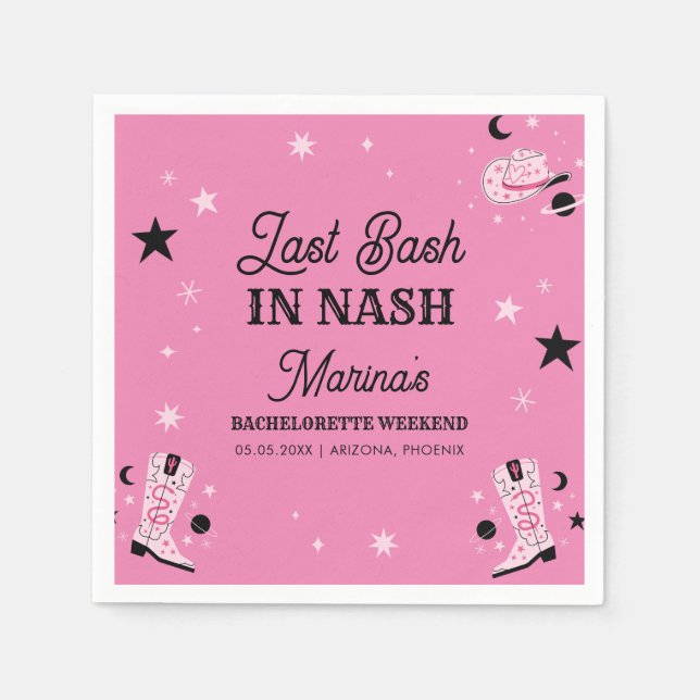 Pink Last Bash Nash Nashville Bachelorette Serviette (Vorderseite)