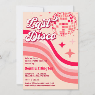 Pink Last Disco 70's Retro Bachelorette Wochenende Einladung