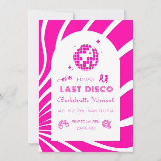 Pink Last Disco Bachelorette Wochenende Einladung