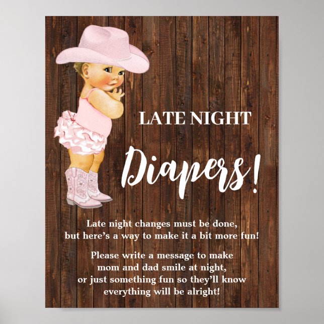 Pink Late Night Diapers Game Cowgirl Babydusche Poster (Vorne)