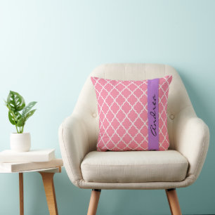 Pink Latticwork, Quatrefolie, Trellis, Ihr Name Kissen