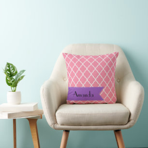 Pink Latticwork, Quatrefolie, Trellis, Ihr Name Kissen