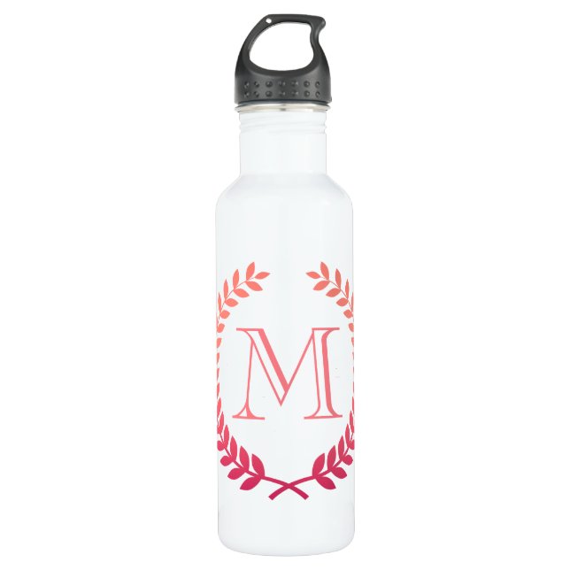 Pink Laurel Wreath Monogram Edelstahlflasche (Vorderseite)