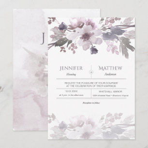 Pink Lavendel Gray Wasserfarbenblüten Hochzeit Einladung
