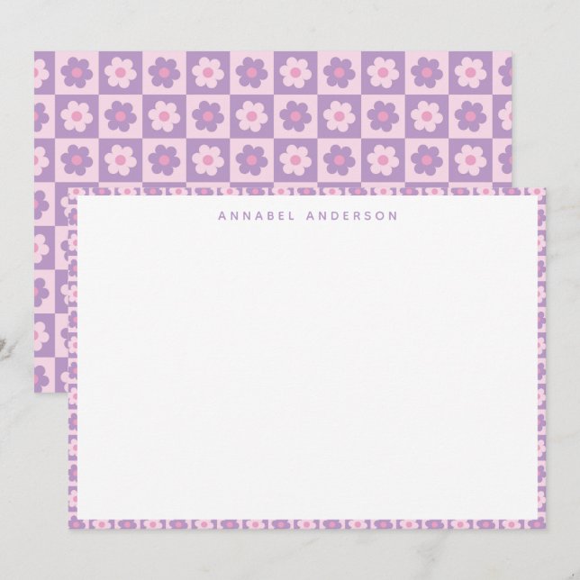 Pink Lavendel Lila Blume Karo Personalisiert Dankeskarte (Vorne/Hinten)