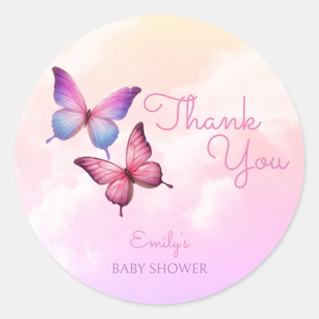 Pink Lavender Butterfly Babydusche Runder Aufkleber (Vorderseite)