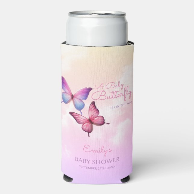 Pink Lavender Butterfly Babydusche Selters Dosenkühler (Seltzer Vorderseite)
