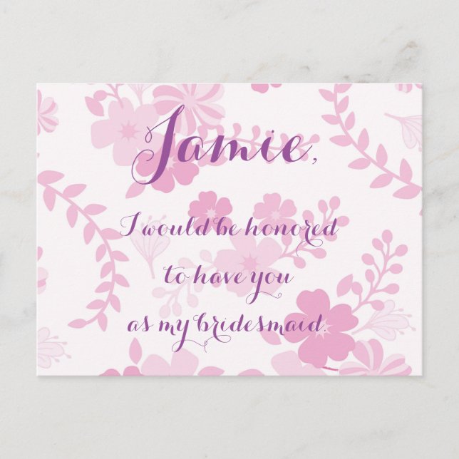Pink lavender floral bridesmaid einladung (Vorderseite)