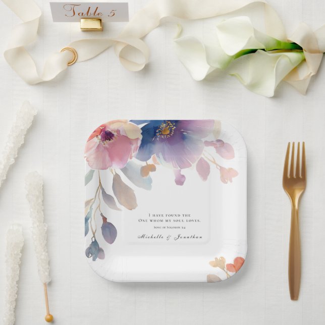 Pink Lavender Floral Christlich Bible Verse Hochze Pappteller (Hochzeit)