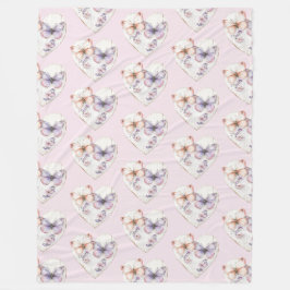 Pink Lavender Floral Heart Butterflies Birthday Fleecedecke