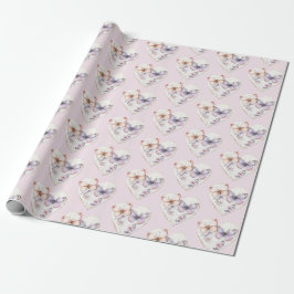 Pink Lavender Floral Heart Butterflies Birthday Geschenkpapier