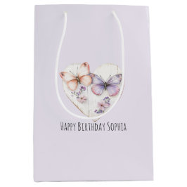 Pink Lavender Floral Heart Butterflies Birthday Mittlere Geschenktüte