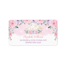 Pink Lavender Floral Swan Princess Rücksendeadress Adressaufkleber