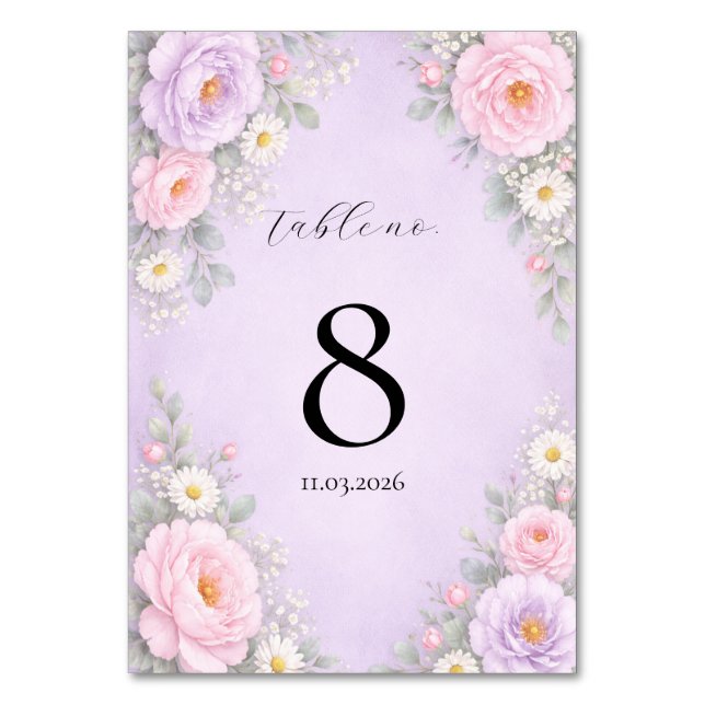 Pink Lavender Floral Table Number Cards  Tischnummer (Vorderseite)