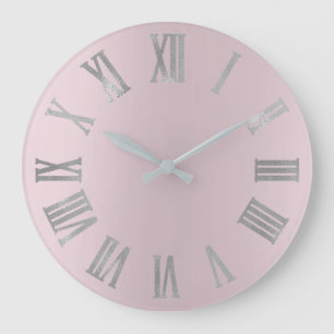 Pink Lavender Gray Minimal Metallic Roman Numers Große Wanduhr