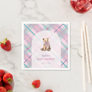 Pink & Lavender Kariert Teddy Bear Girl Babydusche Serviette