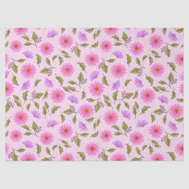 Pink Lavender Lacy Daisy Tissue Paper Seidenpapier (Vorderseite)