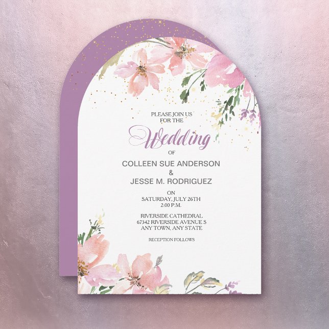 Pink Lavender Watercolor Floral Wedding Einladung (Von Creator hochgeladen)