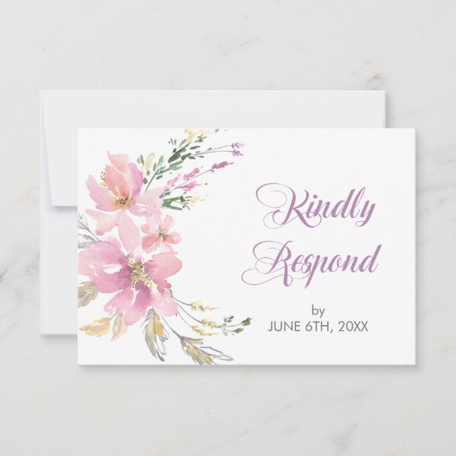 Pink Lavender Watercolor Floral Wedding RSVP (Vorderseite)
