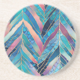 Pink Leaf und Mermaid-Scales-Muster Getränkeuntersetzer