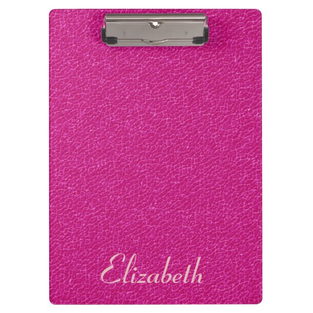 Pink Leather Look Personalized Name Klemmbrett (Vorderseite)