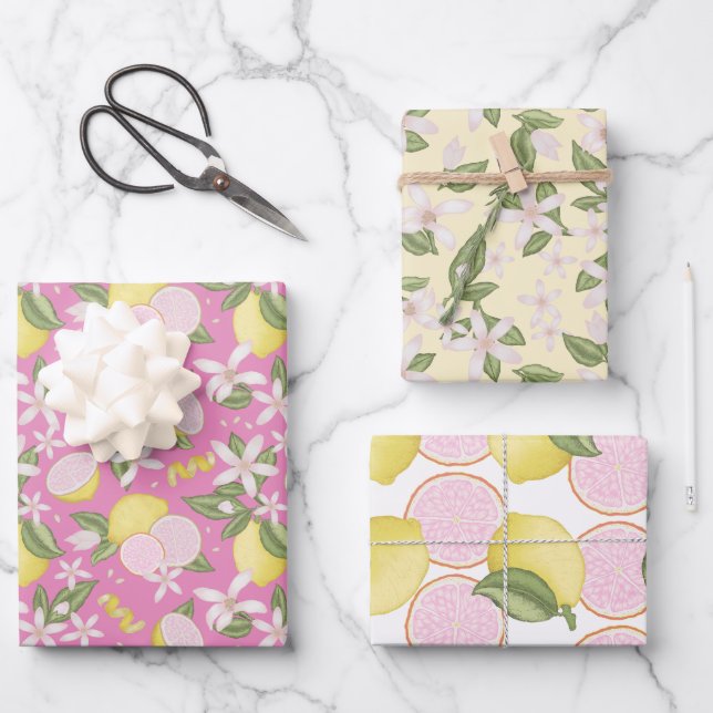 Pink Lemon Birthday Wrapping Sheets Geschenkpapier Set (Vorderseite)