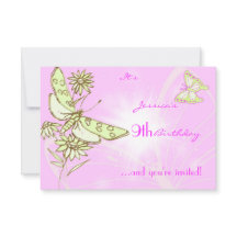 Pink Lemon Limon Butterfly Geburtstag RSVP Karte